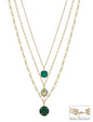 Water Resistant Gold Triple Layered Multi Way Emerald Green Crystal Drop 16"-18" Necklace