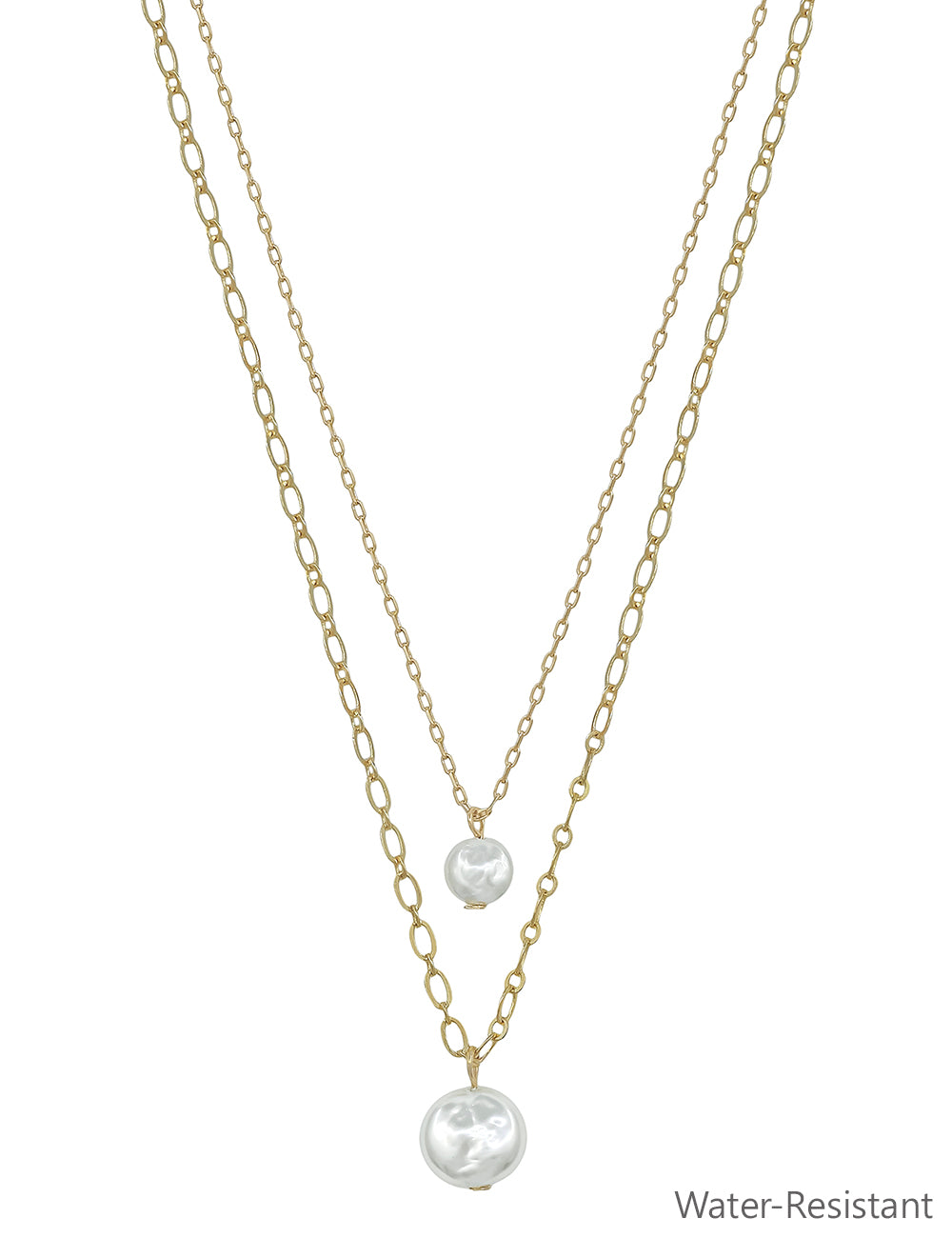 Water Resistant Thin Gold Double Layered Freshwater Pearl 16"-18" Necklace