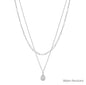 Water Resistant Silver Double Layered with Teardrop Pearl Charm 16"-18" Necklace