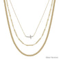 Water Resistant Triple Layered Beaded and Thin Chain with Crystal Sideways Cross 16"-18" Necklace