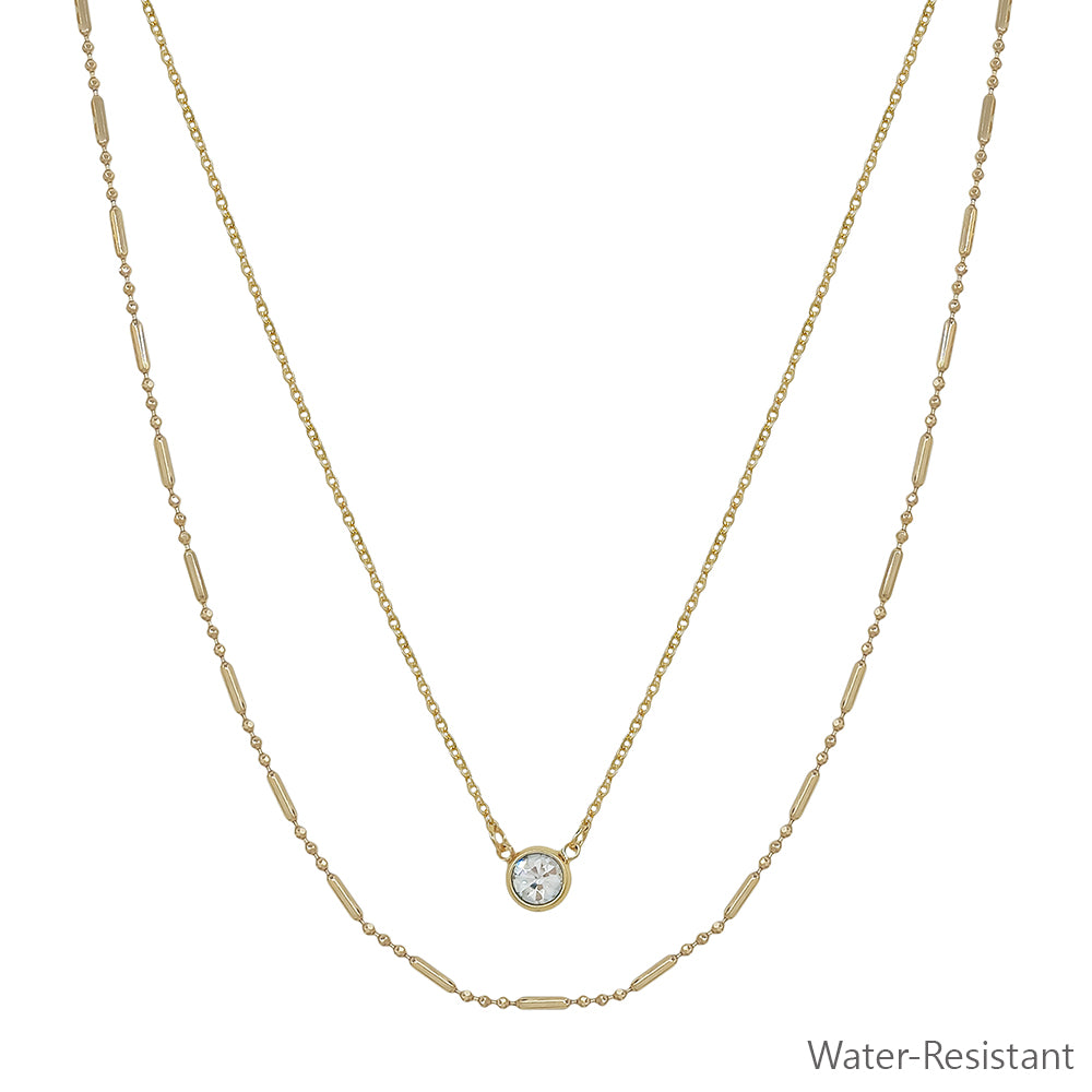 Water Resistant Triple Layered Thine Chain with Rhinestone 16"-18" Necklace