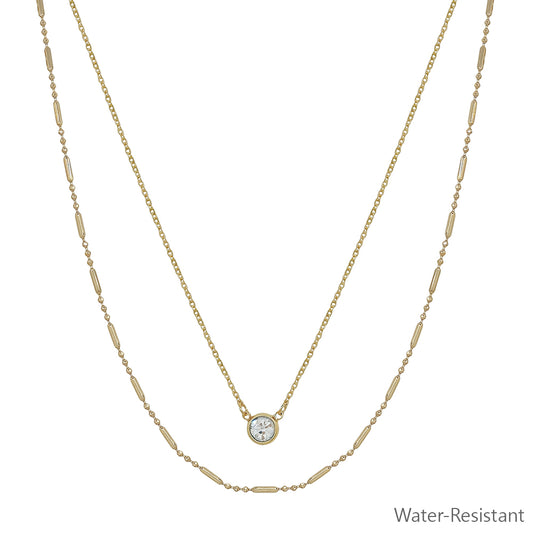 Water Resistant Triple Layered Thine Chain with Rhinestone 16"-18" Necklace