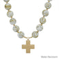 Water Resistant Natural 20MM Beaded with Hammered Gold Cross 18" Magnetic Closure Necklace