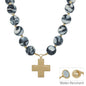 Water Resistant Black 20MM Beaded with Hammered Gold Cross 18" Magnetic Closure Necklace (Copy)