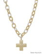 Water Resistant Chunky Gold and Silver Chain with Hammered Cross 16"-18" Necklace