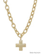 Water Resistant Chunky Gold Chain with Hammered Cross 16"-18" Necklace