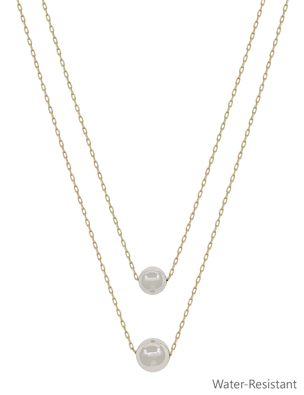 Water Resistant Double Layered Gold and Silver 10mm&12mm Ball 16"-18" Necklace