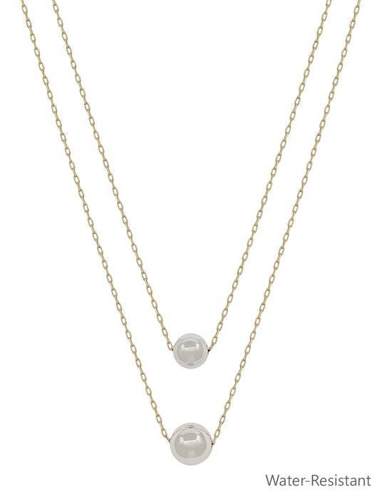 Water Resistant Double Layered Gold and Silver 10mm&12mm Ball 16"-18" Necklace