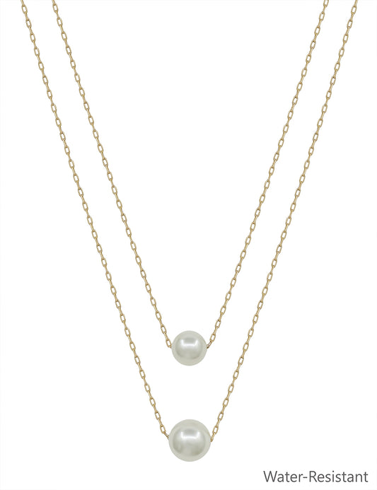 Water Resistant Double Layered Gold and Pearl 10mm&12mm Ball 16"-18" Necklace