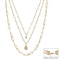 Water Resistant Gold 3 Layered CZ and Teardrop 16"-18" Necklace