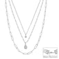 Water Resistant Silver 3 Layered CZ and Teardrop 16"-18" Necklace
