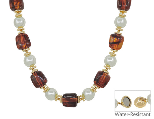 Brown Acrylic with Pearl 18" Necklace
