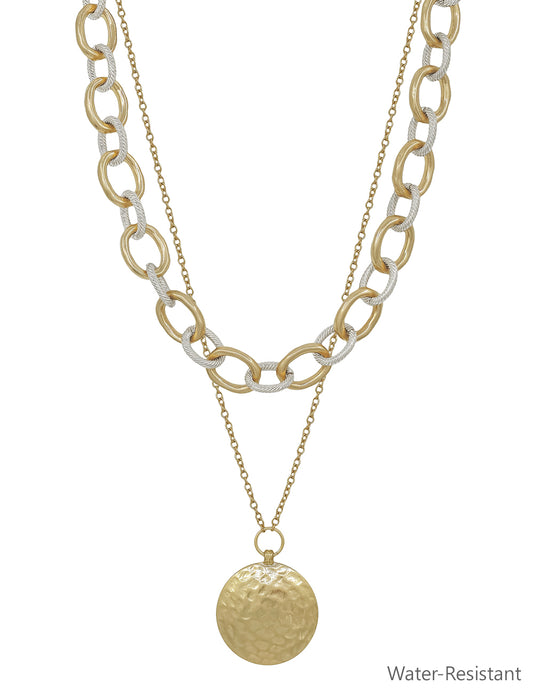 Water Resistant Gold and Silver Double Layered Chunky 16"-18" Necklace