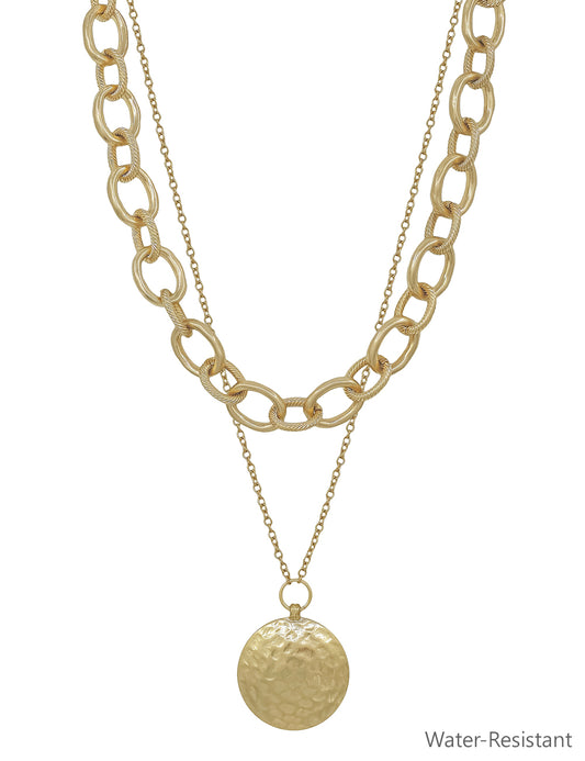 Water Resistant Gold Double Layered Chunky 16"-18" Necklace