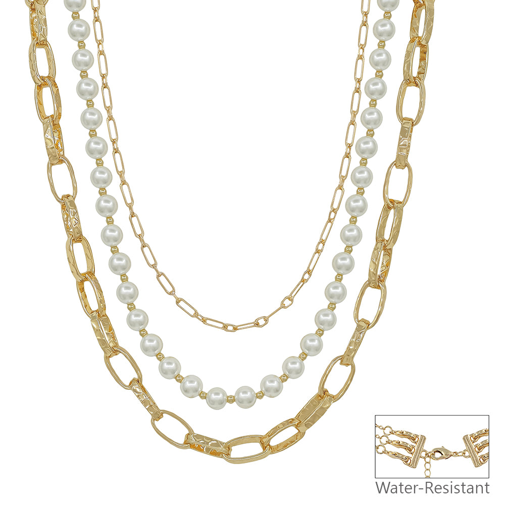 Water Resistant Three Layered Multiway 8MM Pearl 16"-18" Necklace