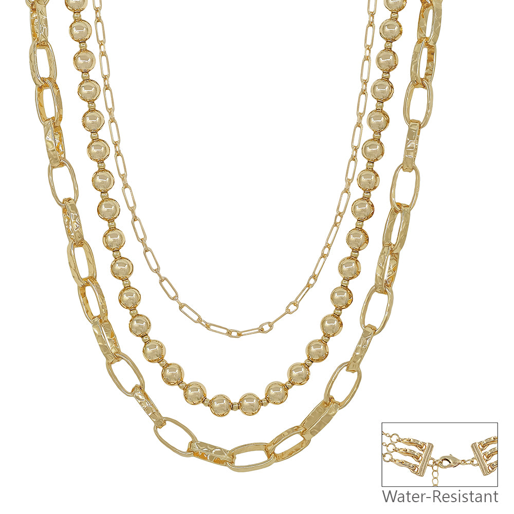 Water Resistant Three Layered Multiway 8MM Gold 16"-18" Necklace