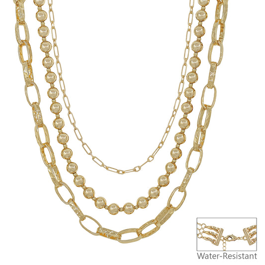 Water Resistant Three Layered Multiway 8MM Gold 16"-18" Necklace