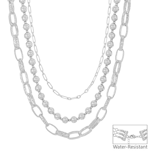 Water Resistant Three Layered Multiway 8MM Silver 16"-18" Necklace
