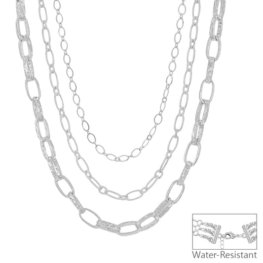 Water Resistant Silver Triple Layered Chunky Multiway 16"-18" Necklace