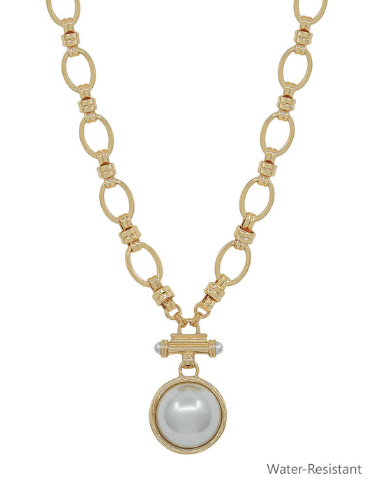 Water Resistant Large Pearl Toggle Chunky 16"-18" Necklace