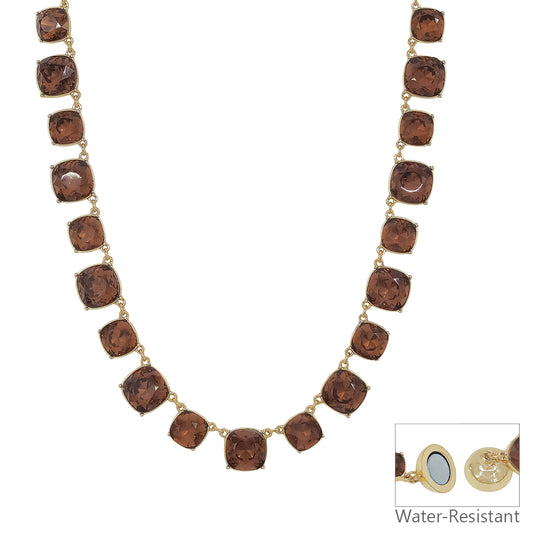 Water Resistant Topaz Crystal Square Statement Necklace