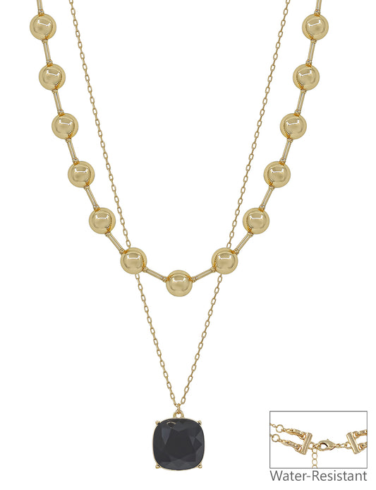 Water Resistant Black 2 Layered 10MM and 18MM Crystal Necklace