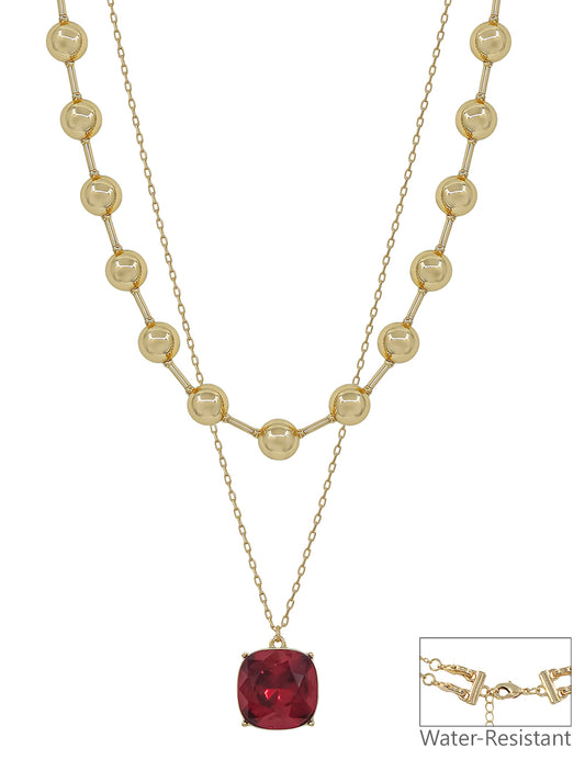 Water Resistant Red 2 Layered 10MM and 18MM Crystal Necklace