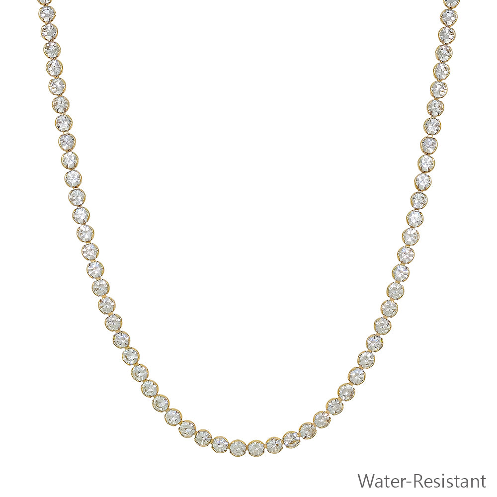 Water Resistant 4MM Gold Crystal and Metal Framed 16"-18" Necklace