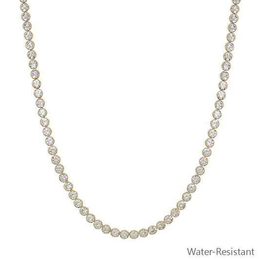 Water Resistant 4MM Gold Crystal and Metal Framed tennis necklace 16"-18" Necklace