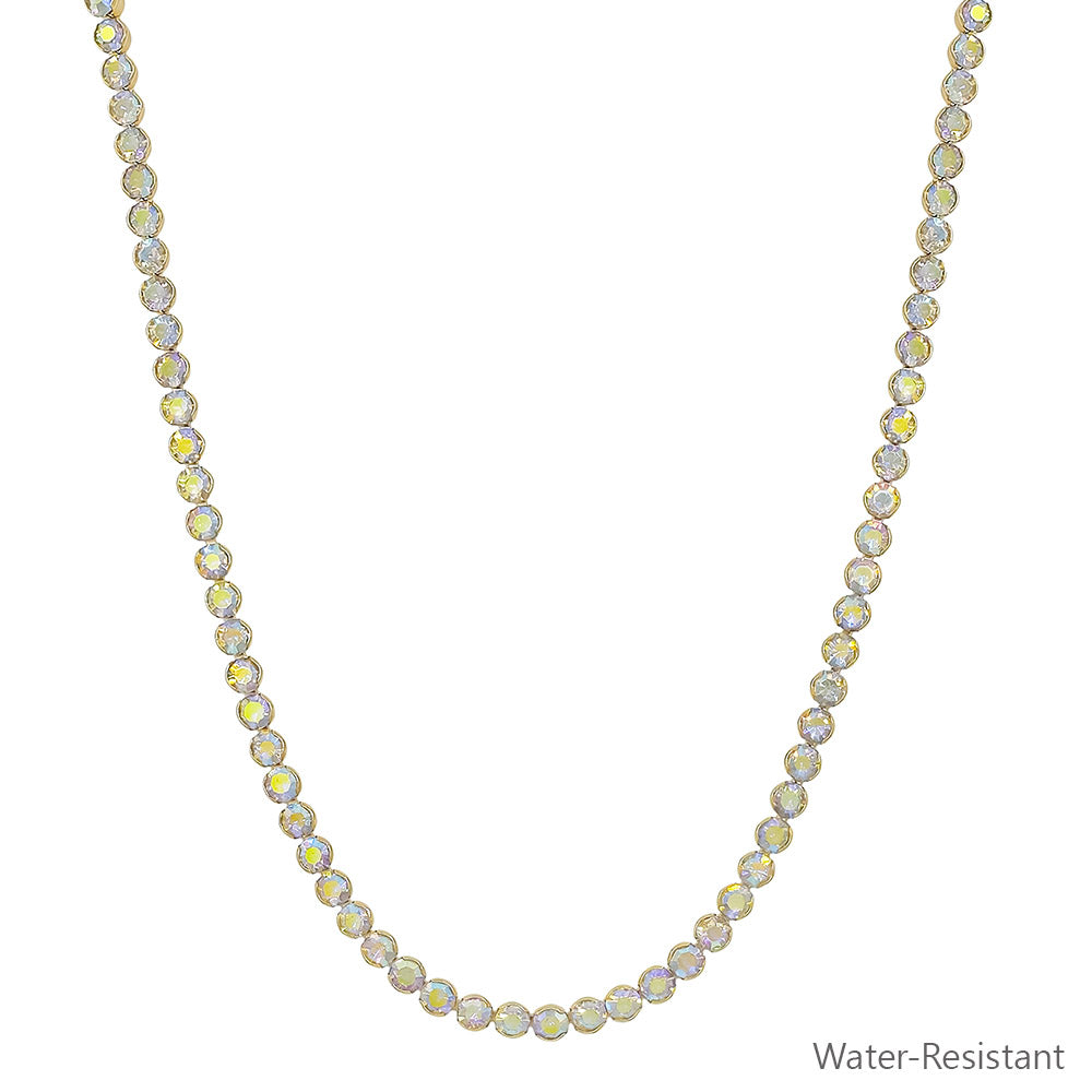 Water Resistant 4MM Gold AB Crystal and Metal Framed 16"-18" Necklace