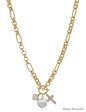 Water Resistant Coin Pearl Pave Cross and Clover 16"-18" Necklace
