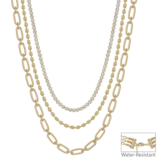 Water Resistant 3 Layered Multi Way Stone 16"-18" Necklace