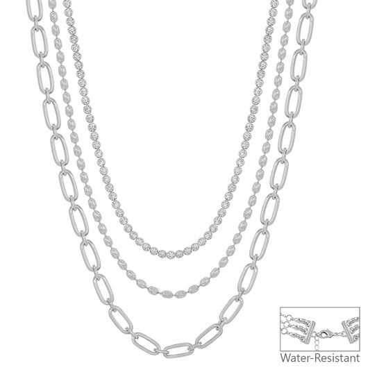 Water Resistant Silver 3 Layered Multi Way Stone 16"-18" Necklace