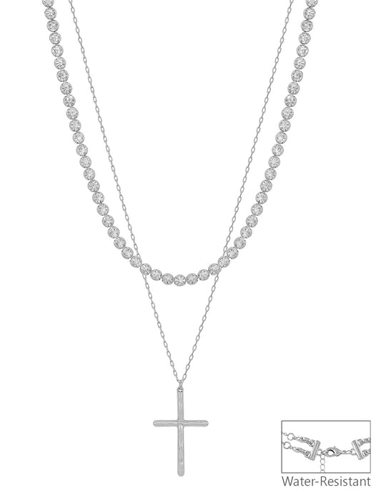 Water Resistant Silver 2 Layered Multi Way Stone 16"-18" Necklace