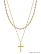 Water Resistant Gold and Silver 2 Layered Multiway Beaded with Cross 16"-18" Necklace
