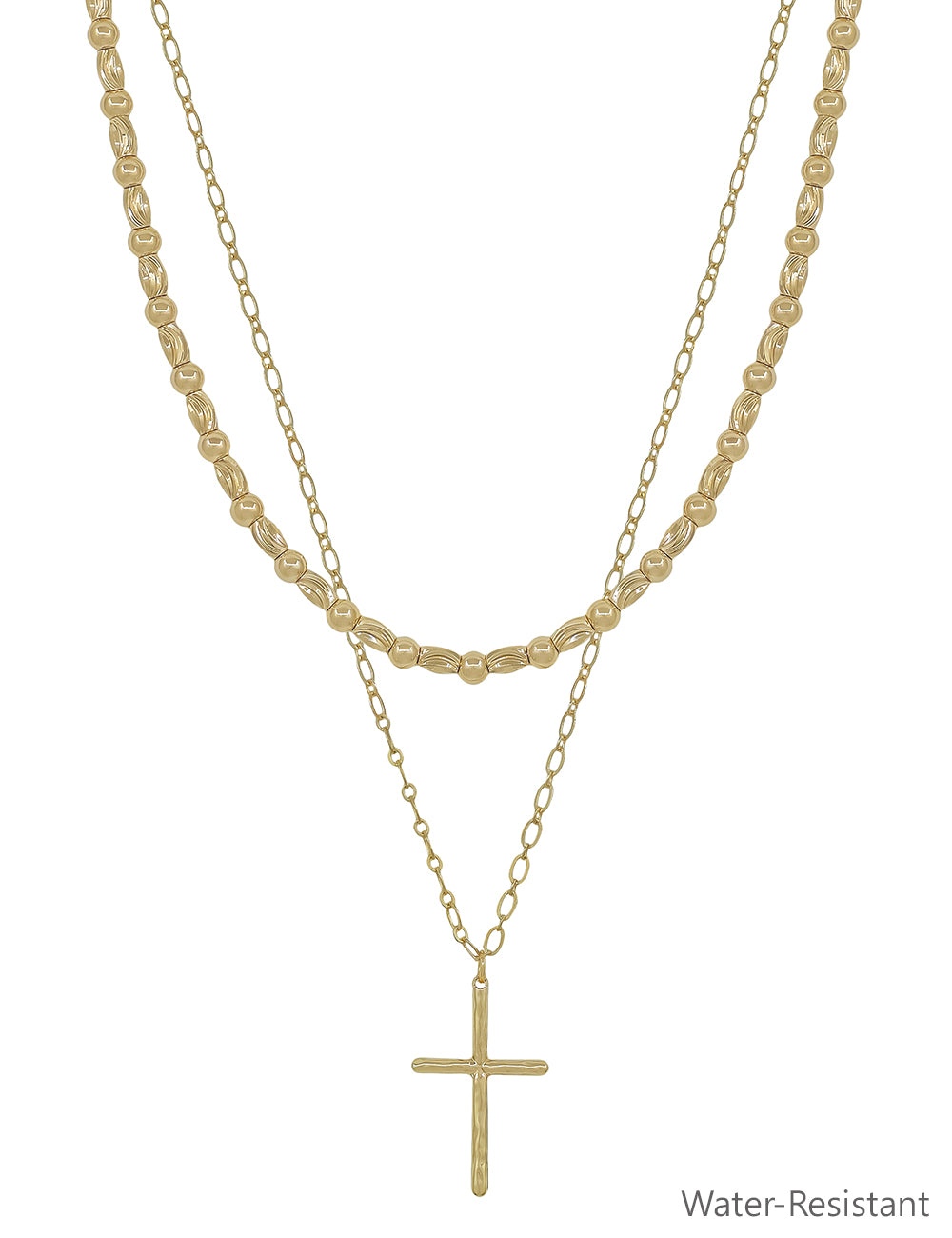 Water Resistant Gold 2 Layered Multiway Beaded with Cross 16"-18" Necklace