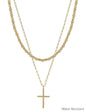 Water Resistant Gold 2 Layered Multiway Beaded with Cross 16"-18" Necklace