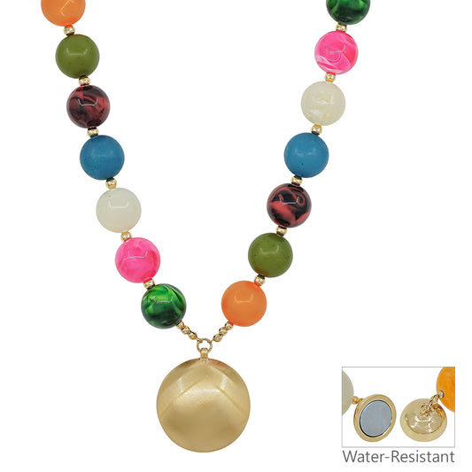Water Resistant 20MM Dark Multi Resin Beaded 1.5" Snake Chain Magnetic Closure 18" Neckalce
