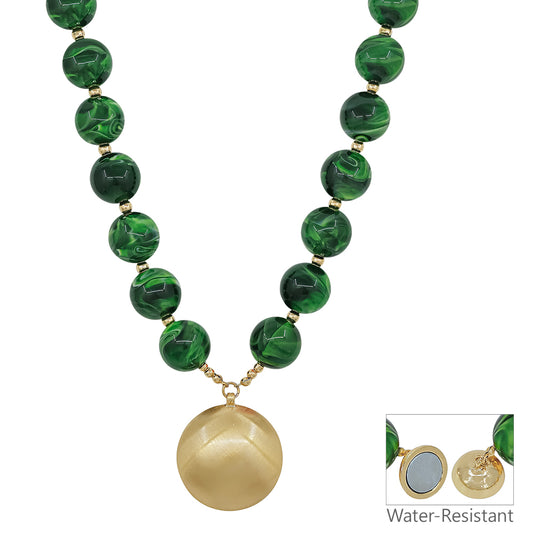 Water Resistant 20MM Green Resin Beaded 1.5" Snake Chain Magnetic Closure 18" Neckalce