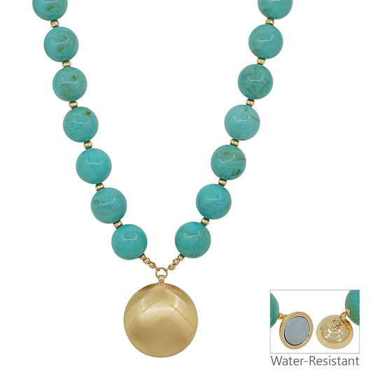 Water Resistant 20MM Turquoise Resin Beaded 1.5" Snake Chain Magnetic Closure 18" Neckalce