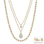 Water Resistant White/Natural Teardrop Stone Triple Layered 16"-18" Necklace