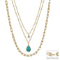 Water Resistant Turquoise Teardrop Stone Triple Layered 16"-18" Necklace