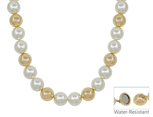 Water Resistant 16MM Large Pearl and Gold 16"-18" Necklace