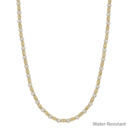 Gold and Silver Textured Oval and Gold Beaded 16"-18" Necklace