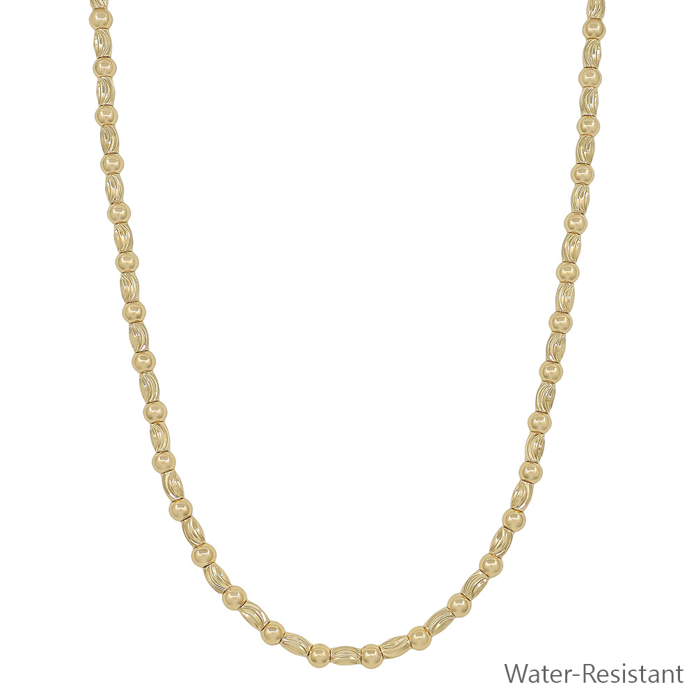 Gold Textured Oval and Gold Beaded 16"-18" Necklace