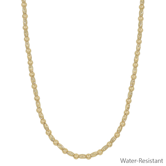 Gold Textured Oval and Gold Beaded 16"-18" Necklace