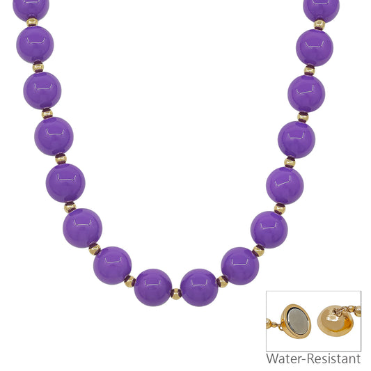 Water Resistant 16MM Purple Beaded Necklace