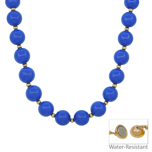 Water Resistant 16MM Blue Beaded Necklace