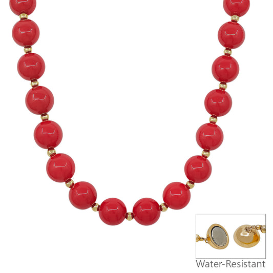 Water Resistant 16MM Red Beaded Necklace