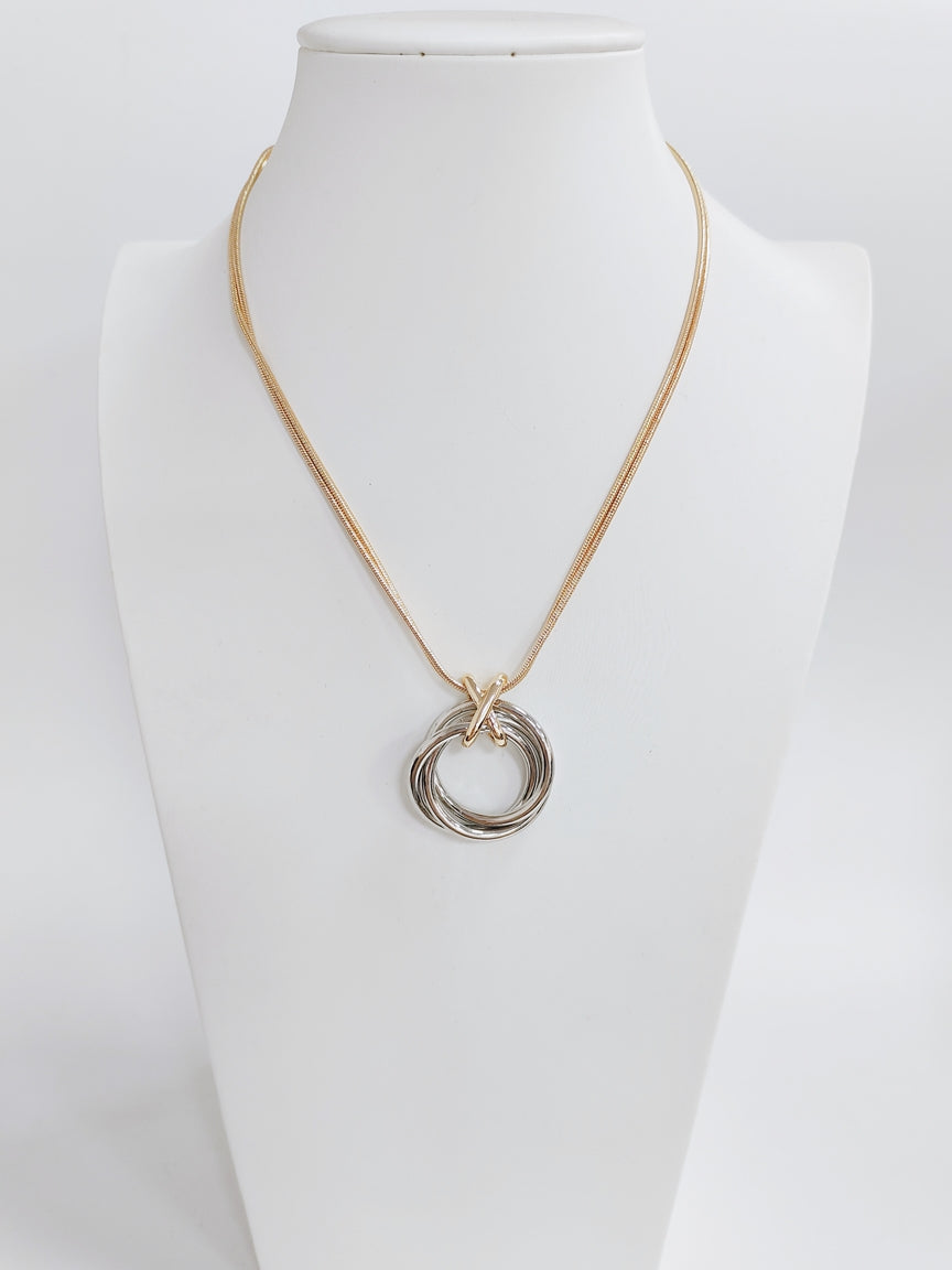 Gold Chain with Silver Circle 16"-18" Necklace